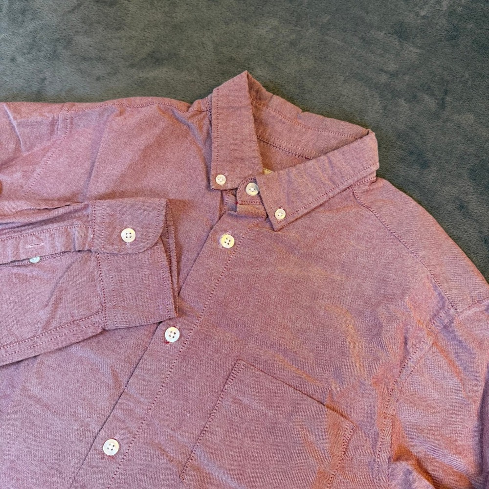Primark Slim Fit Button Up Shirt Mens Medium Red Long Sleeve Cotton‎